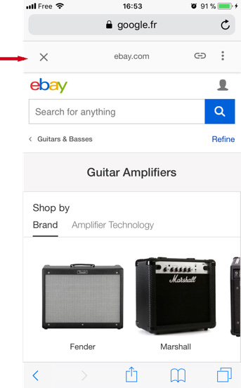 AMP page: eBay category page with AMP banner